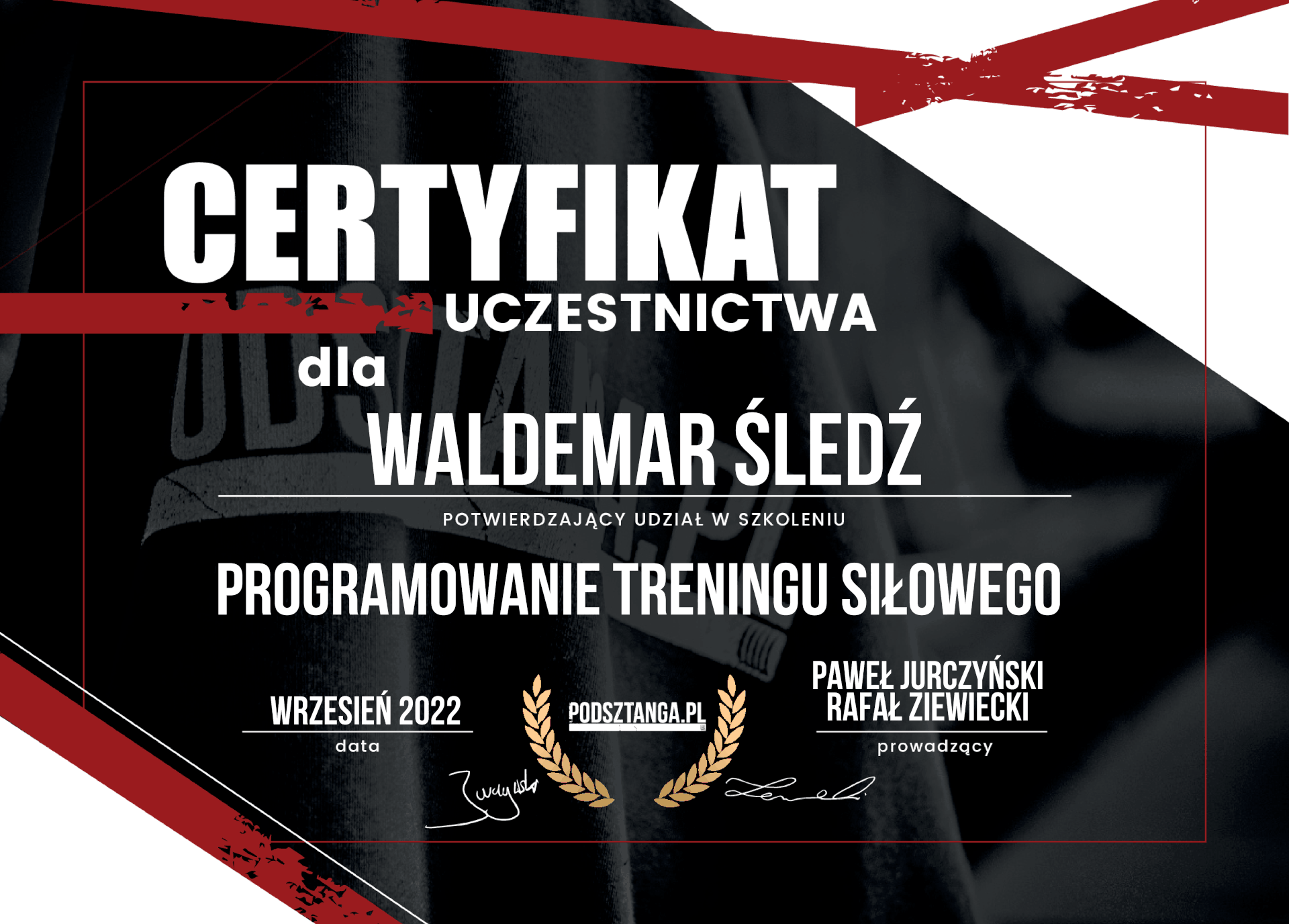 Certyfikat - Waldemar Śledź